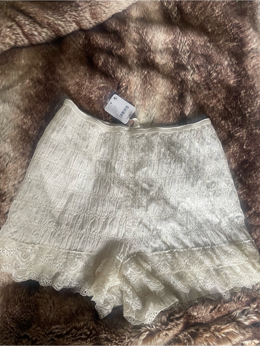 Free People Ivory Smocked Lace-Trim Shorts